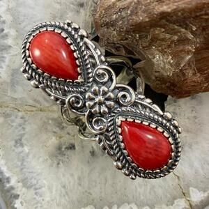 Carolyn Pollack Sterling Silver 2 Pear Red Jasper Decorated Ring For Women